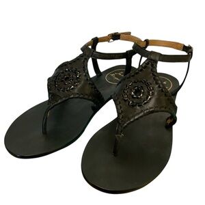 Jack Rogers Sandals Maci Leather Women's Size 9M Black Whipstitch Buckle Strap